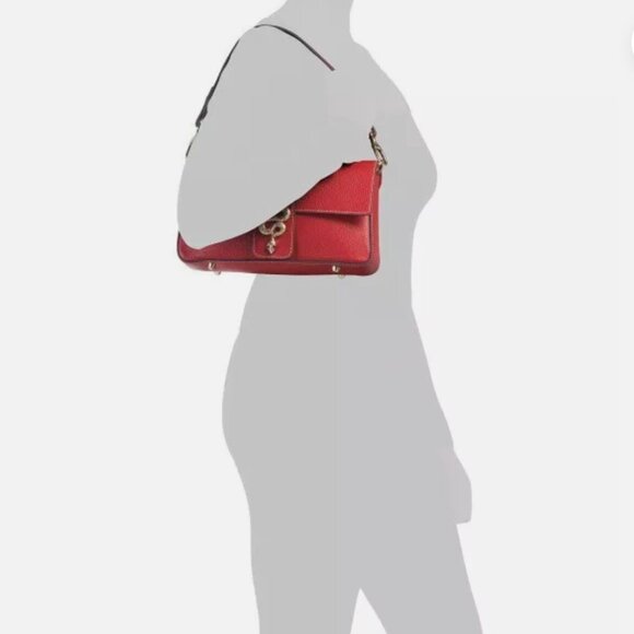 Divina Firenze Italy Red Leather Shoulder Crossbody Bag with Gold Snake Tab - Picture 14 of 16